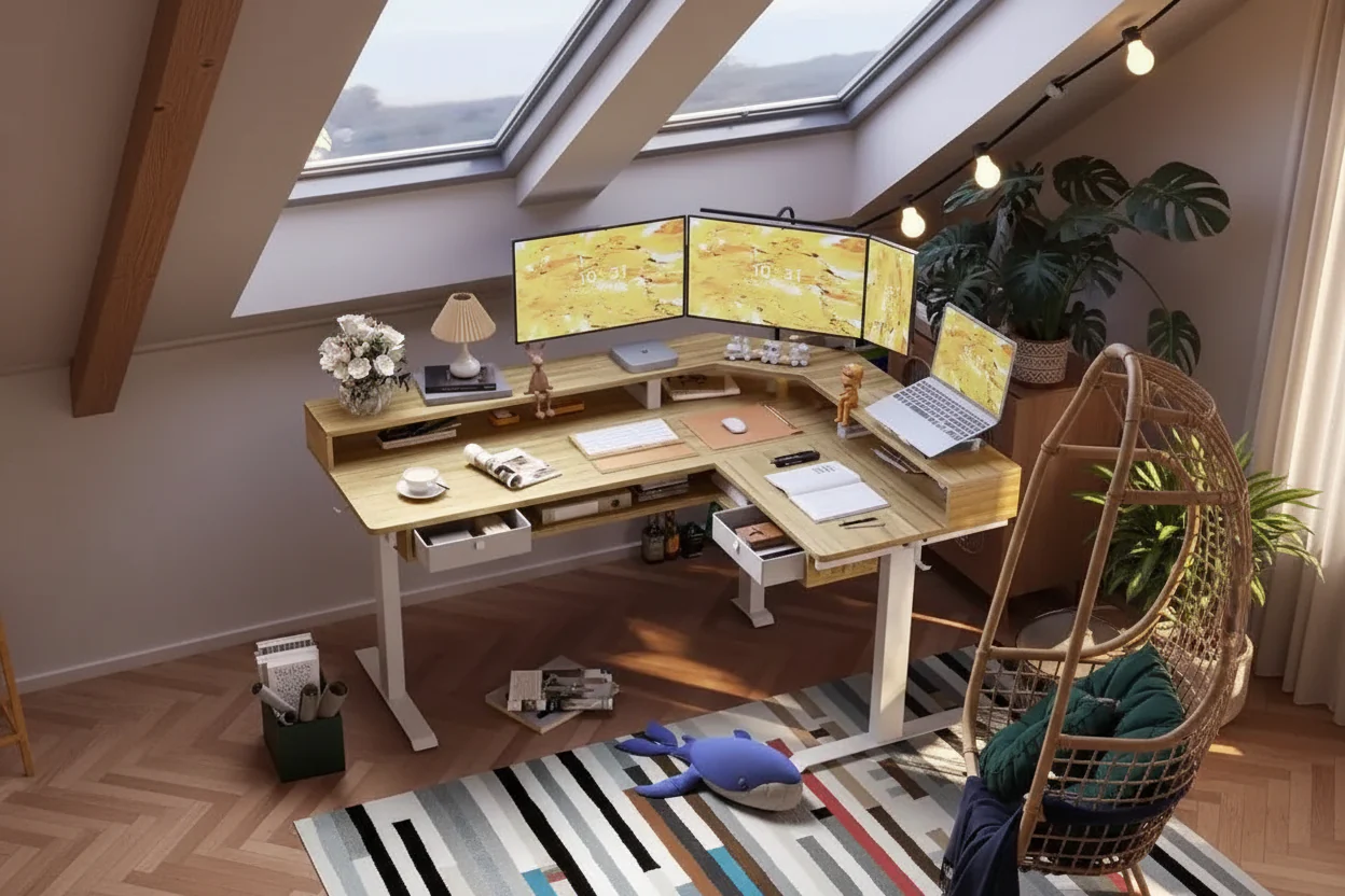 63 Inch L-Shaped Electric Height Adjustable Standing Desk