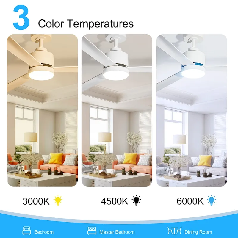 52 Inch Gold/Black/White 3-Blade LED Ceiling Fan with Light and Remote