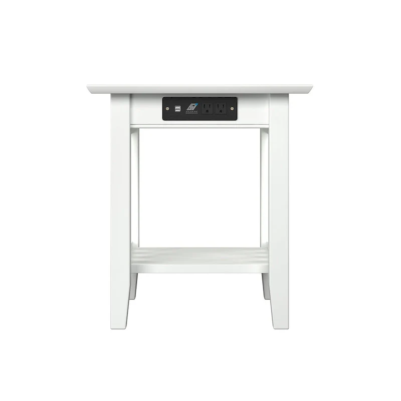 Mission End Table with Charging Station in White
