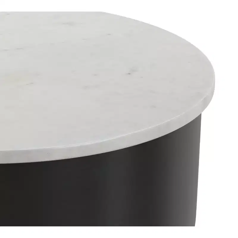16 inch Wide Genuine Marble Top Modern Metal End Table in Black/White, Assembled