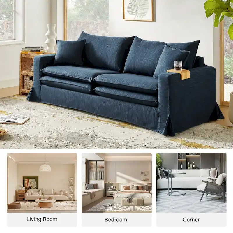 Elias Modern Slipcovered Sofa with Cup Holder and Reversible Cushions by HULALA HOME