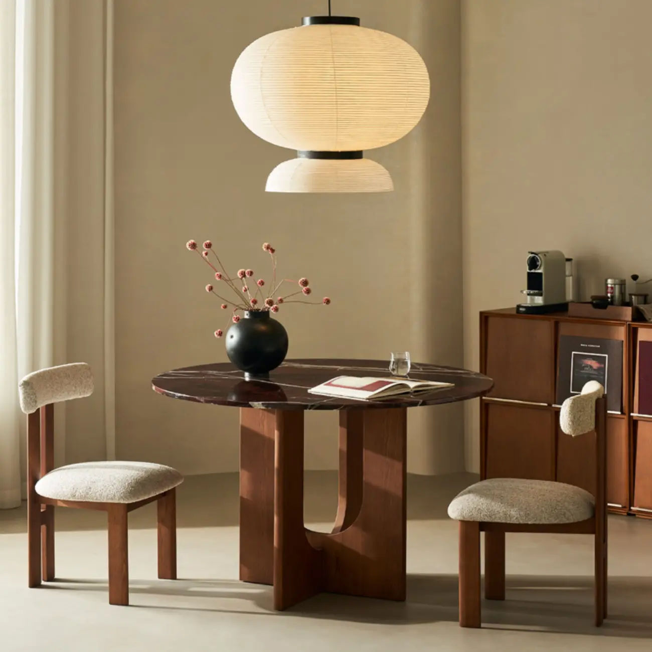 Modern Round Marble Top Pedestal Dining Table