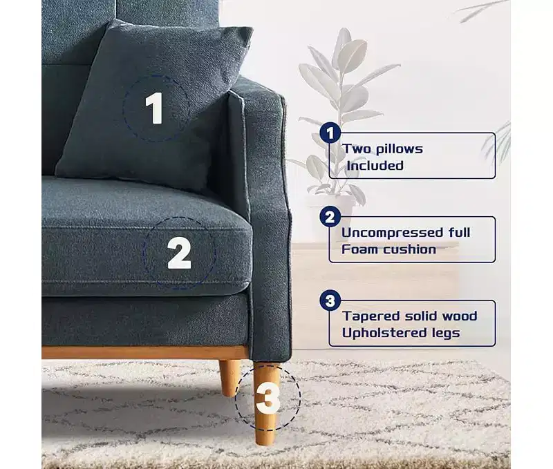 GDFStudio Camain 56.7 Waterproof Button Tufted 2 Seater Sofa with Wood Legs
