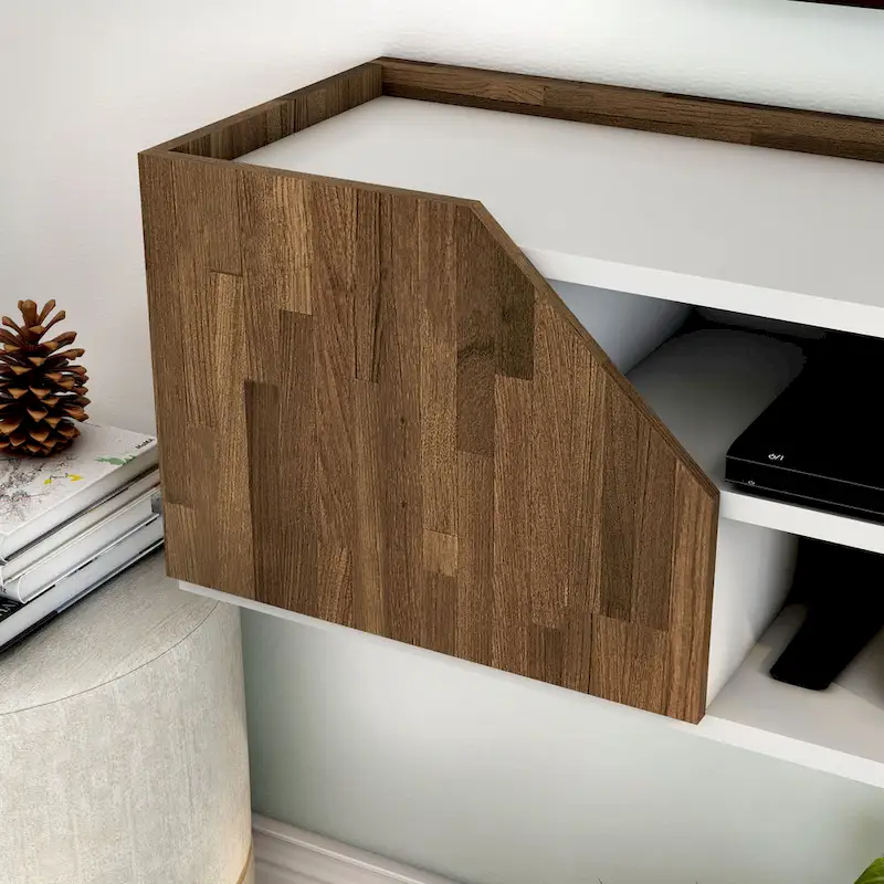 61-Inch Two-Tone White Floating TV Stand with 4 Shelves, Transitional Style Media Console