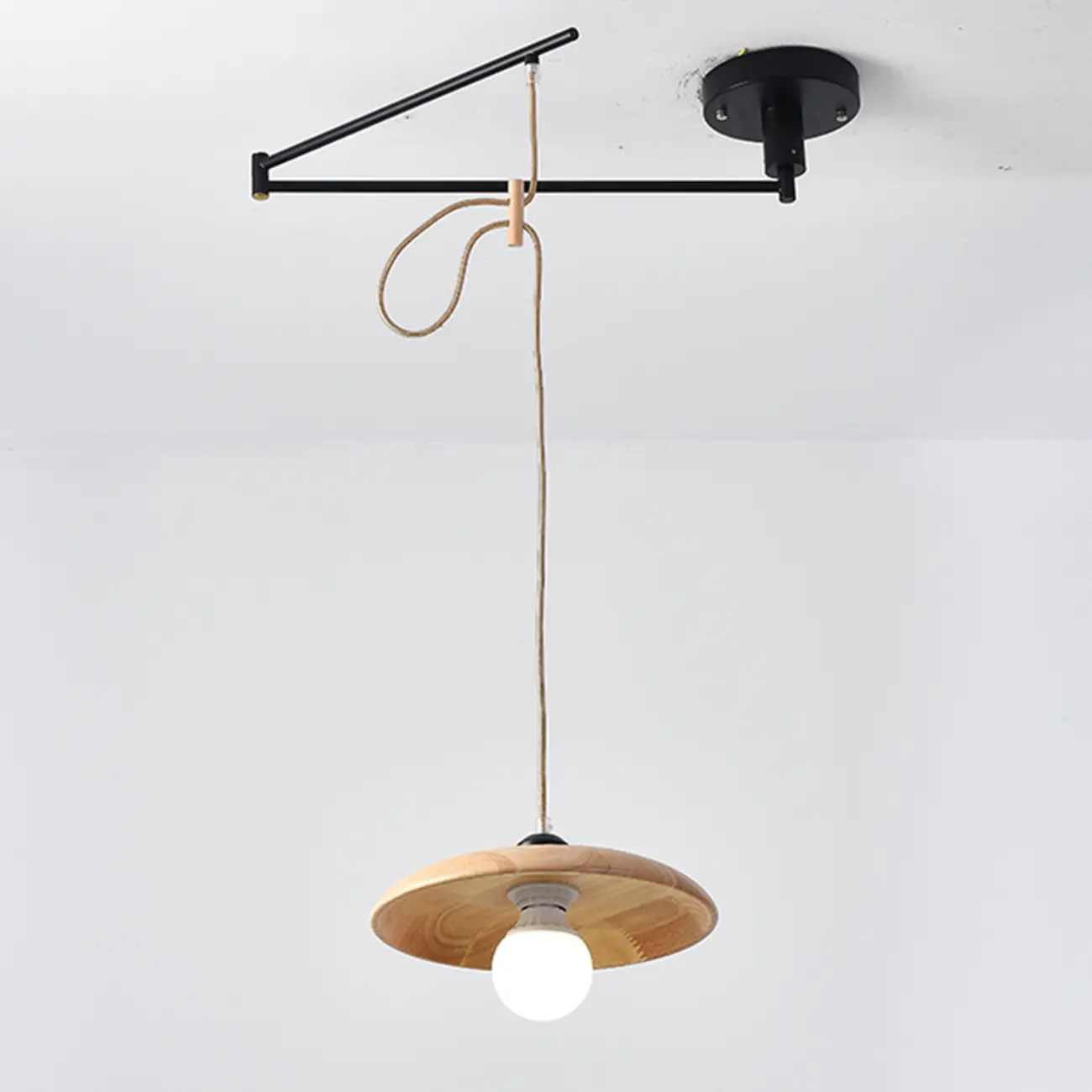 Modern Flexible Round Pendant Light in Solid Wood and Metal