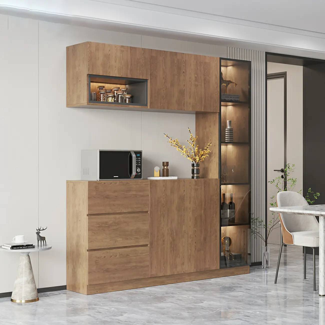 Modern Wooden Sideboard with Drawers & Shelves & Cabinets