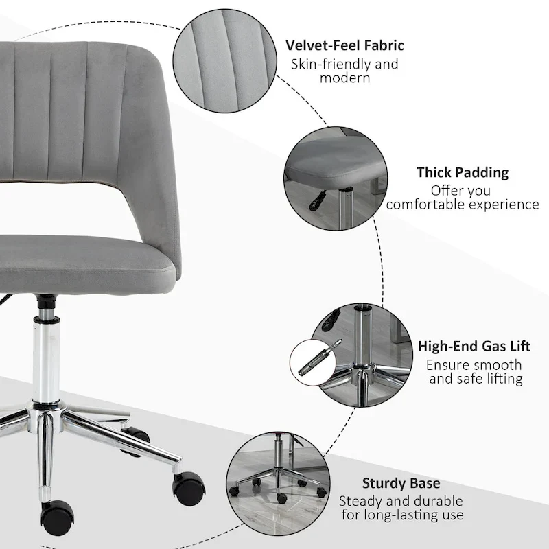Vinsetto Modern Mid Back Office Chair with Velvet Fabric, Swivel Computer Armless Desk Chair