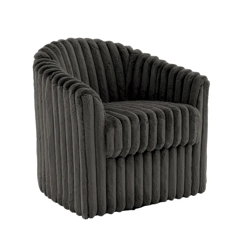 Faux Rabbit Fur Accent Chair 360-degree Swivel Barrel Chairs Set of 2