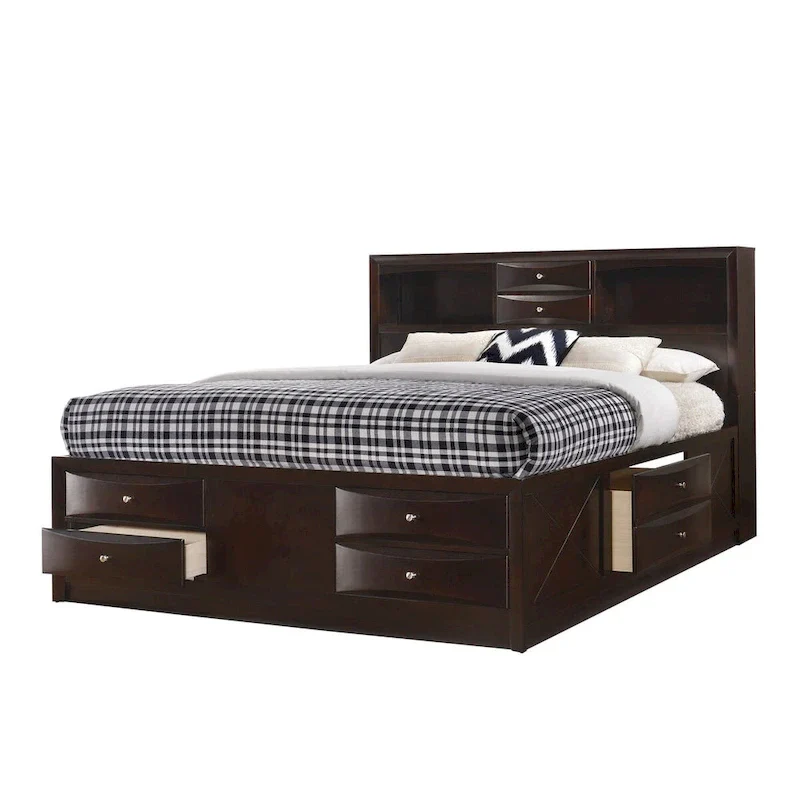 Priscella Dark Cherry Bookcase Storage Platform Bed