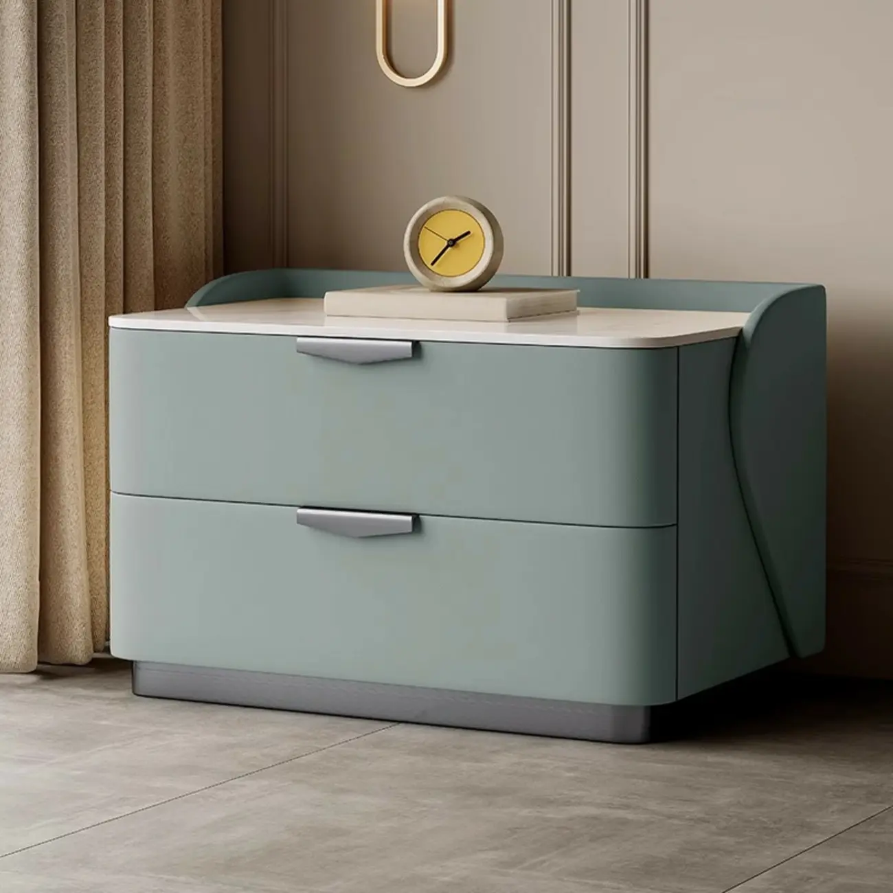 Modern Leather Stone Top Soft-Touch 2-Drawer Nightstand