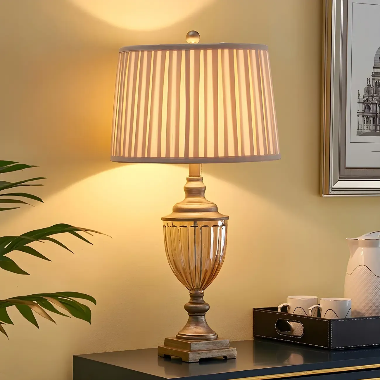 Classic Geometric Shade Gold Table Lamp for Residential