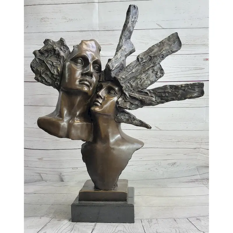 Abstract Bronze Metal Bust Statue Sculpture Of Couple Romantic Romance Original Art