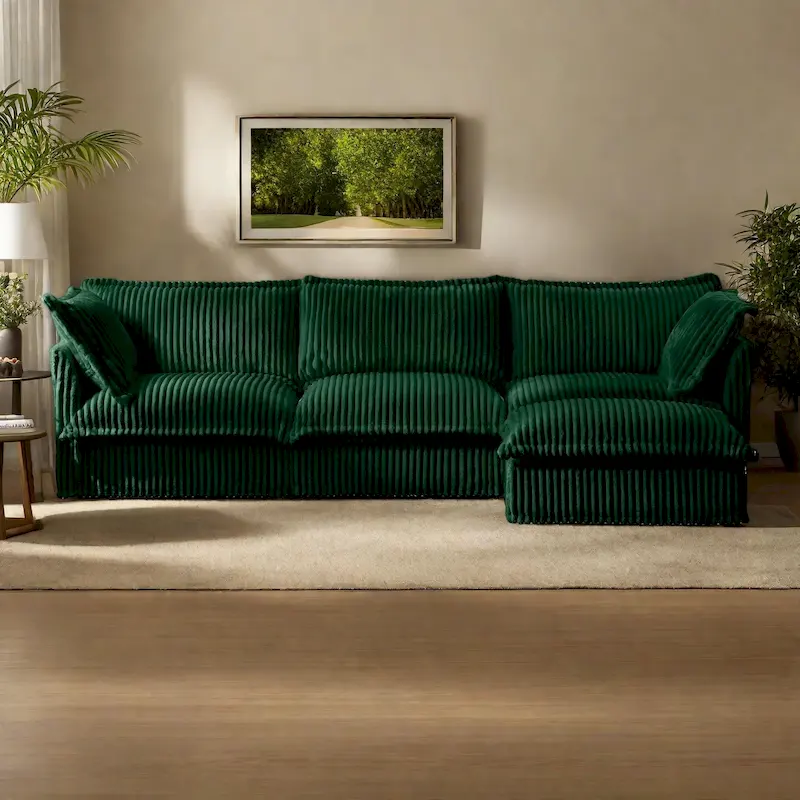 Corduroy Slipcovered 3-Seater Armless Sectional Sofa with Reversible Ottoman, Free Combination Design, and Removable Covers