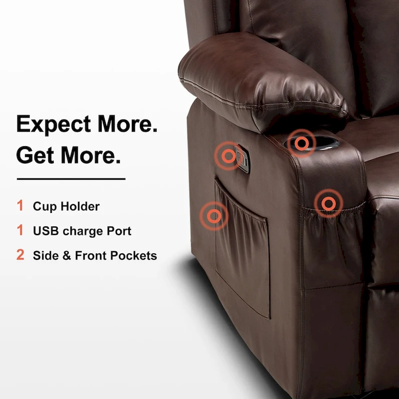 MCombo Electric Power Reclining Sofa with Heat & Massage, Faux Leather 6095/6075/6077