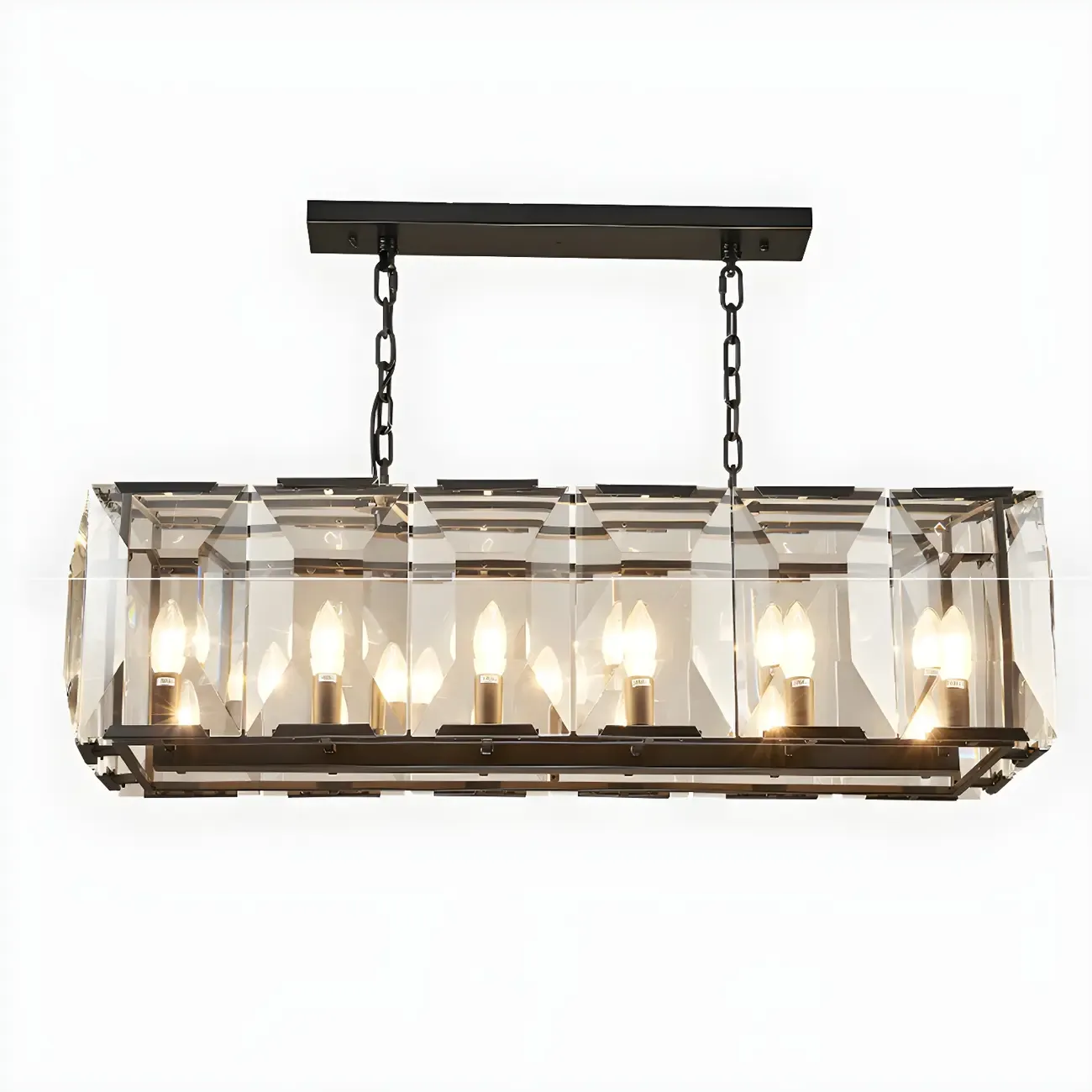 Modern Crystal Island Chandelier in Black and Gold