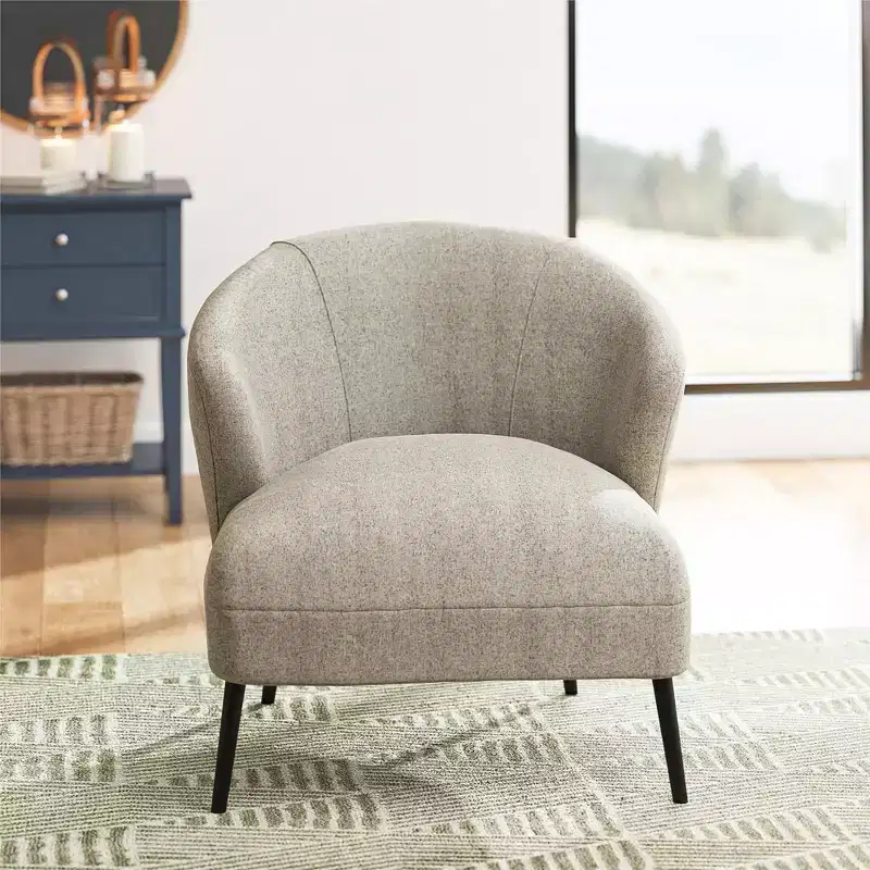Navy / Tan Upholstered Barrel Accent Chair, Mid-Century Style, Seats 1