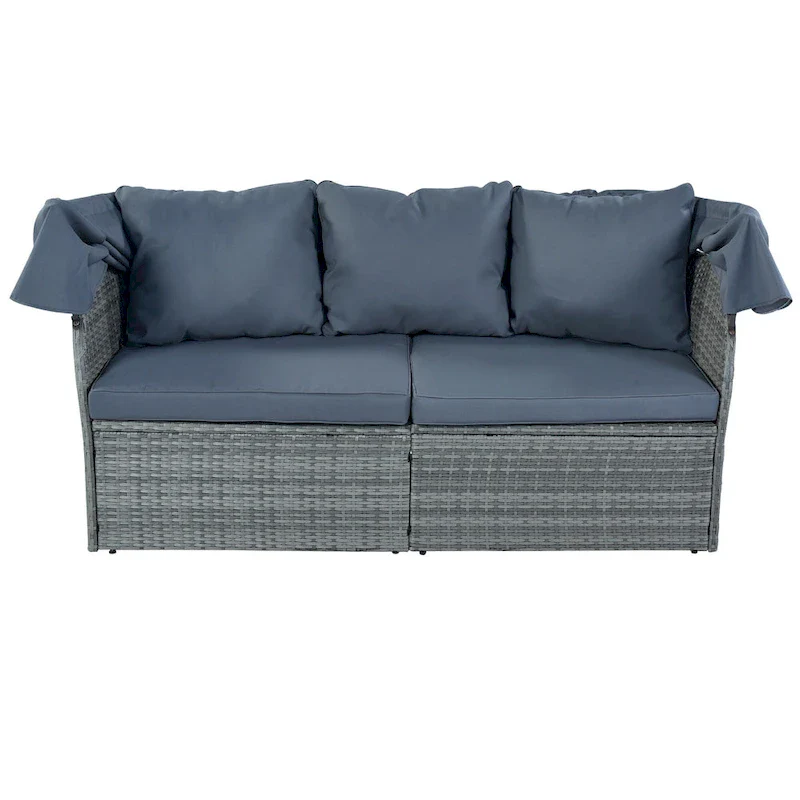 Modular Daybed Sunbed Patio Canopy Bed Wicker Conversation Set