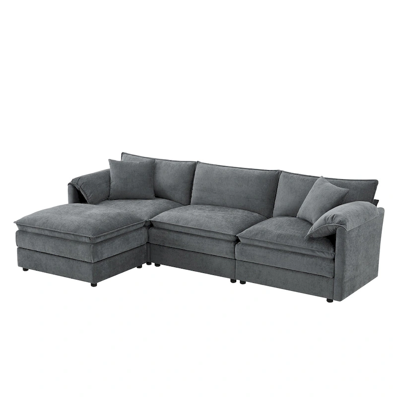 103.5 Chenille Sectional Sofa with 4-Seat L-Shaped Cloud Couch and Ottoman & Pocket Spring Cushions (330lb Capacity)