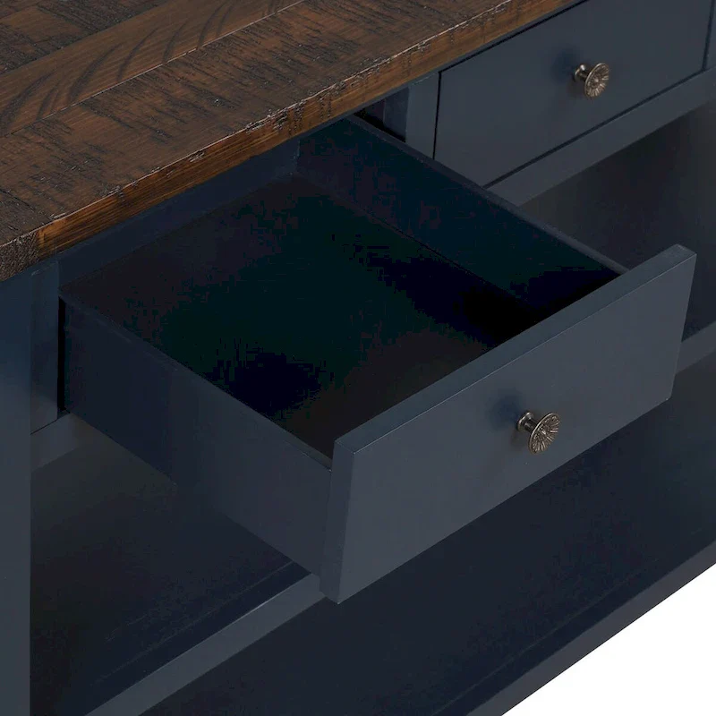 48 Solid Pine Wood Top Console Table with Drawers and Shelve