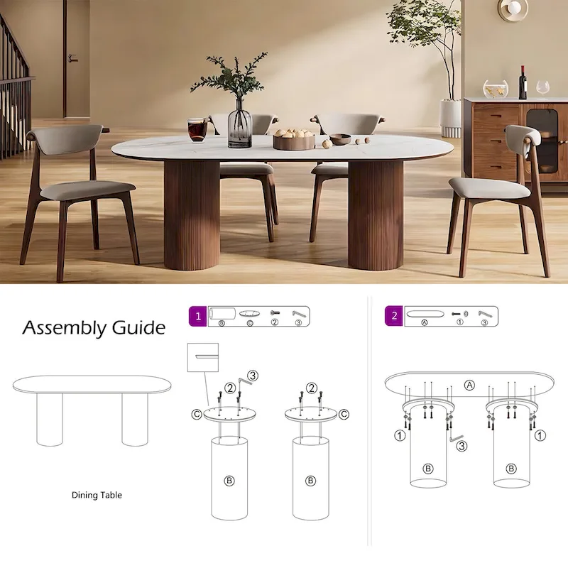71 Modern Rectangular Dining Table with Stone Table-top, Wood Legs