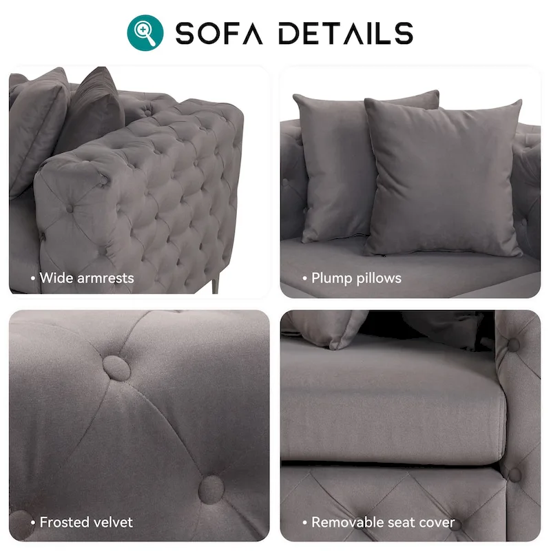 Large L-Shaped Modular Sofa, 6-Seat Velvet Sectional Couch