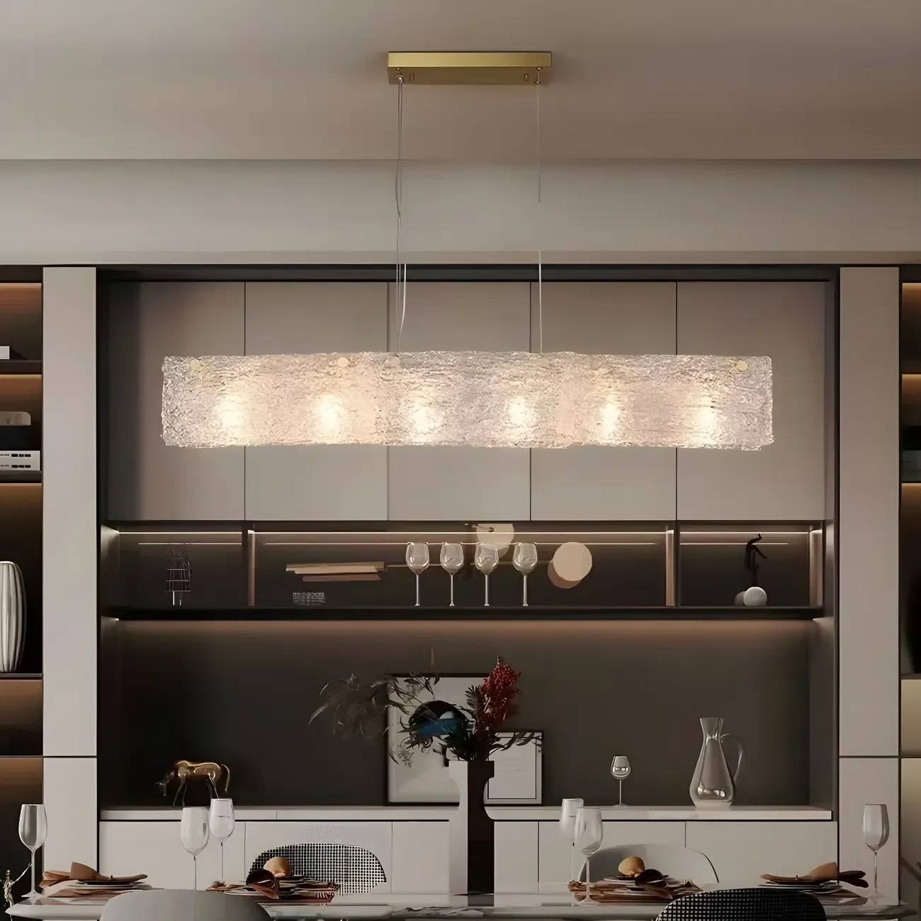 Rectangle Large Gold Glass Island Pendant Light