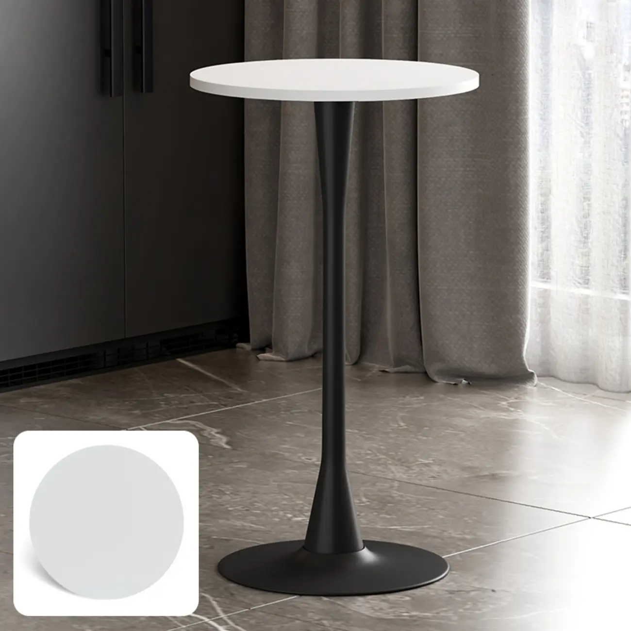 Modern Matte Black Metal Pedestal Round Wood Bar Tables