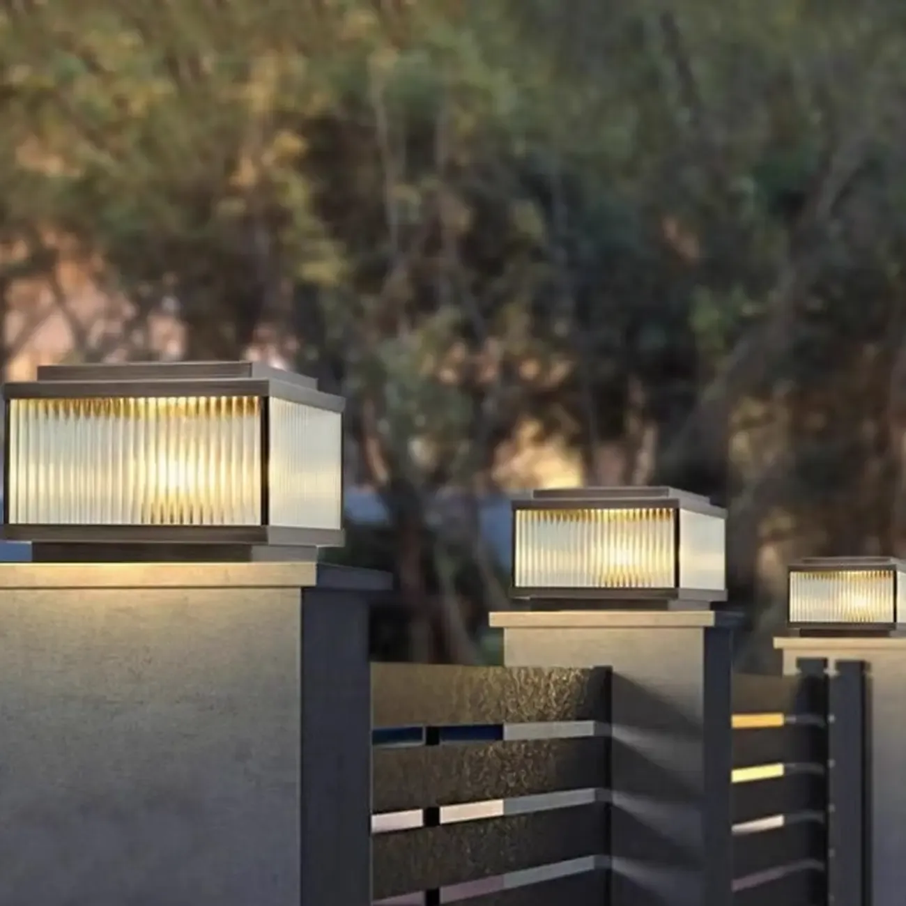 Modern Bronze Box Striped Solar Outdoor Post Lights