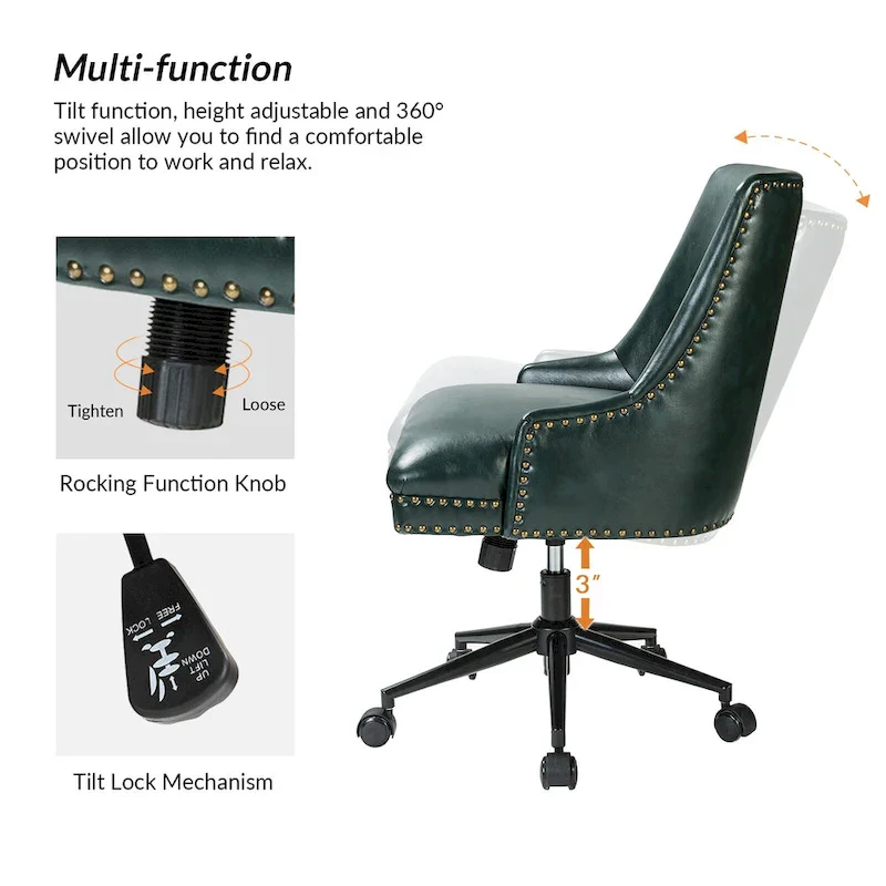 Faux Leather Swivel Office Chair - Mid-Back with Nailhead Trim - 250 lbs Capacity