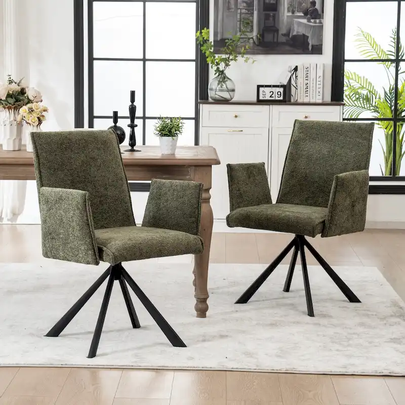 Modern Upholstered Dining Chairs with Swivel Metal Legs