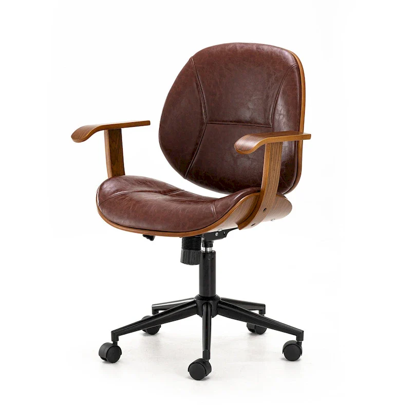 Glitzhome Leatherette Adjustable Swivel Desk Office Chair with Armrest Ergonomic Design