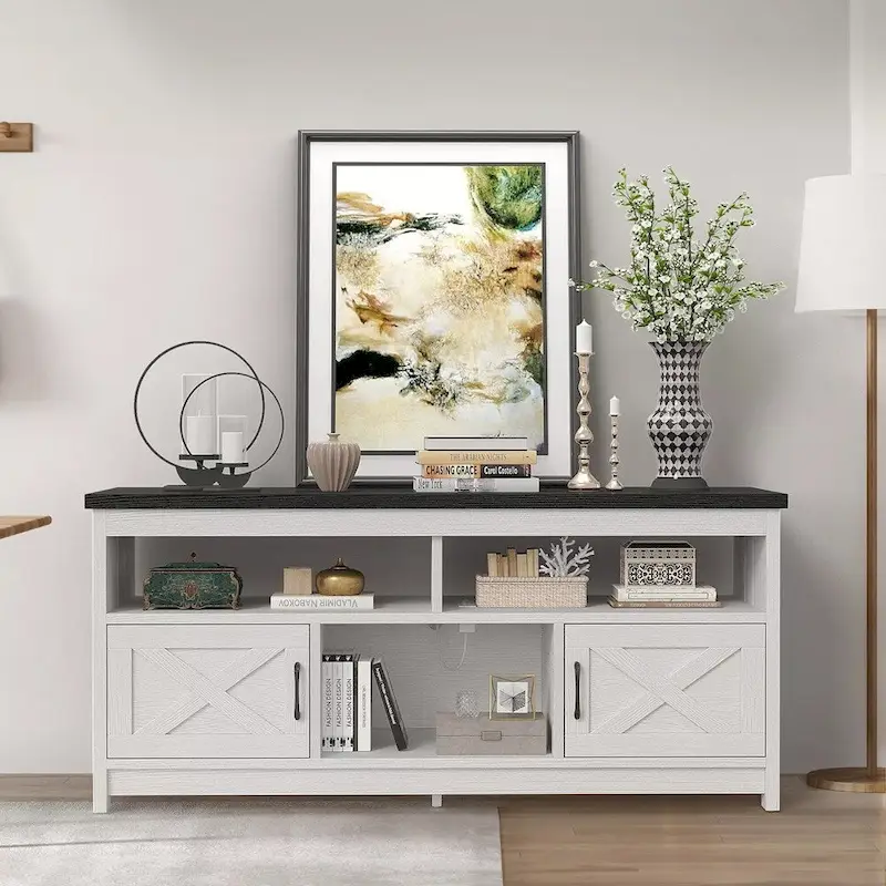 59 Farmhouse Coffee Bar Cabinet Sideboard Buffet with Power Outlets - 58 inches