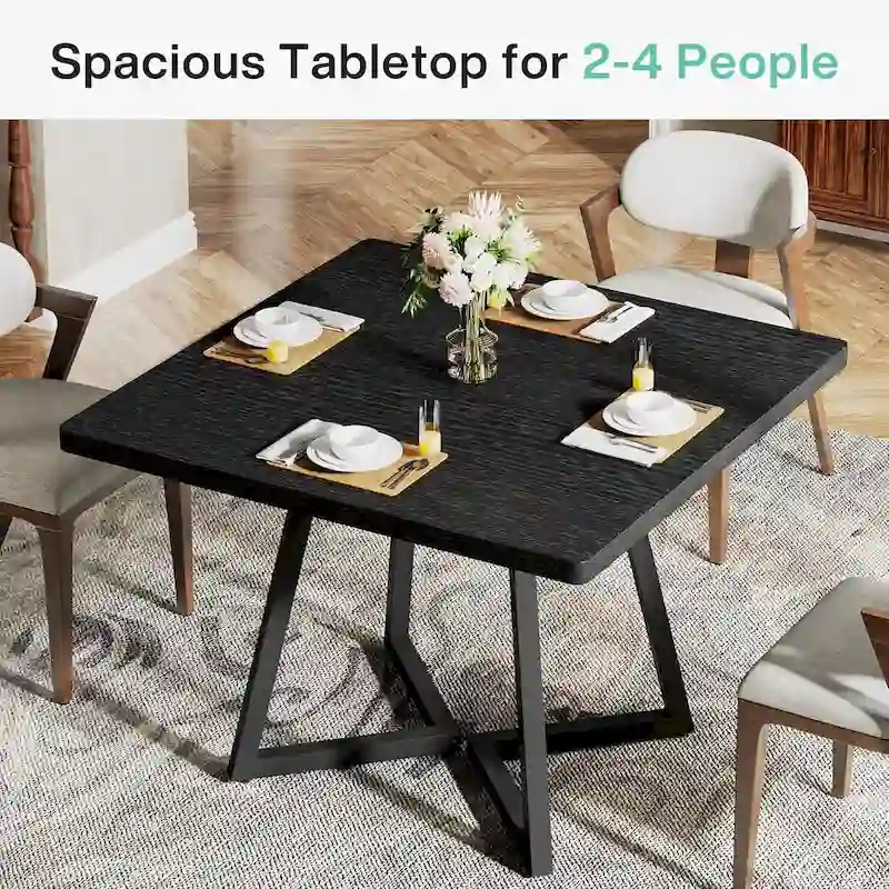 31.5 Inches Industrial Square Dinner Table with Metal Base