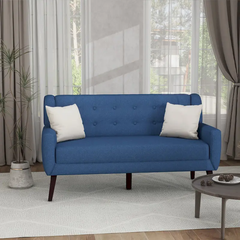 Modern Curved 63 Button Tufted Upholstered Loveseat with 2 Pillows