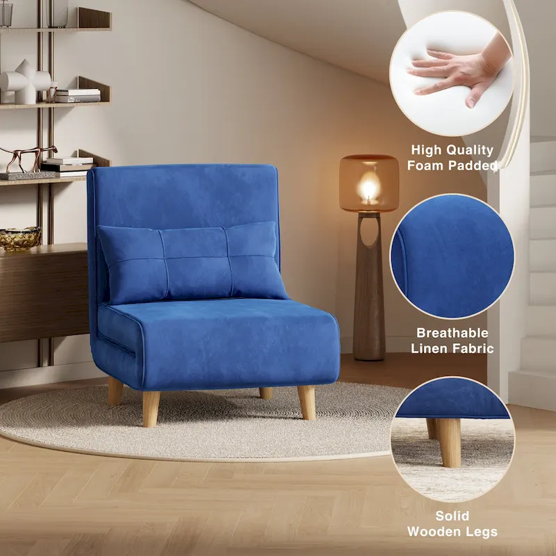 3 in 1 Convertible Upholstered Sofa Bed Sleeper Chair, Chaise Lounge Sofa, Folding Sleeper Chair, Recliner Chair with Pillow