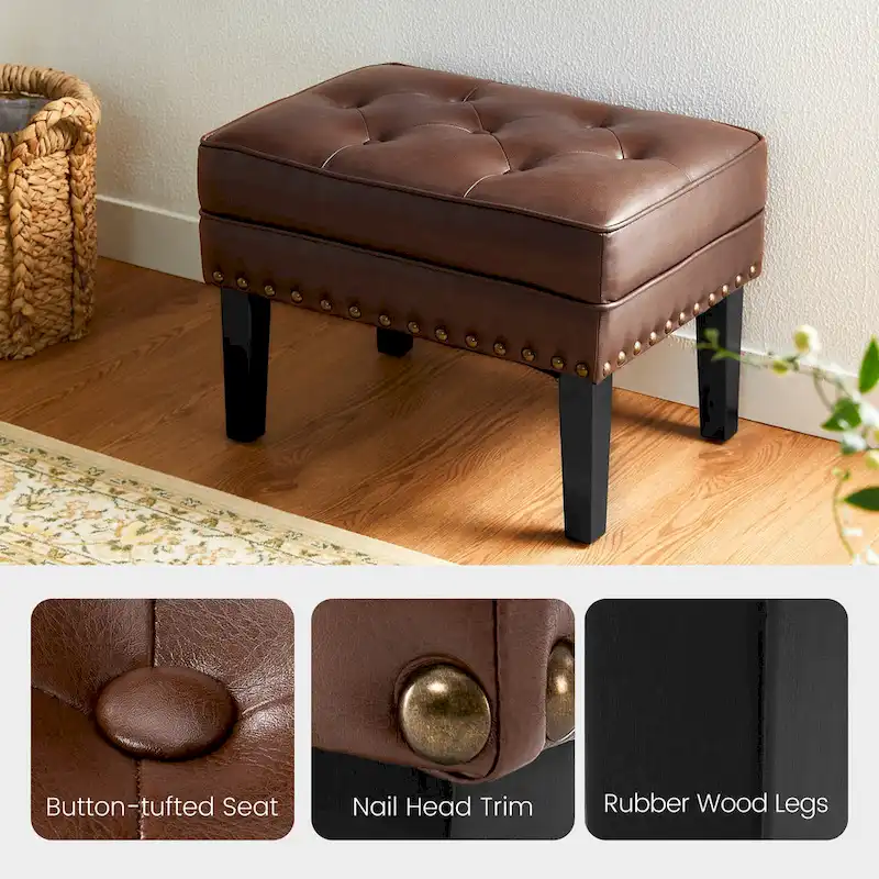 Glitzhome Set of 2 22 W Leatherette Button-tufted Foot Stools Ottomans