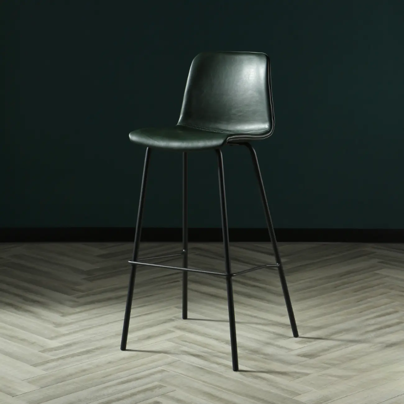 Industrial Metal Frame Leather Bar Stool with Footrest