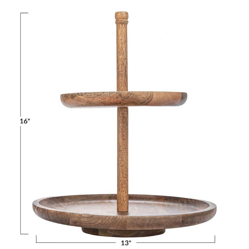Mango Wood 2-Tier Tray - 13.0 L x 13.0 W x 16.0 H - 13.0 L x 13.0 W x 16.0 H