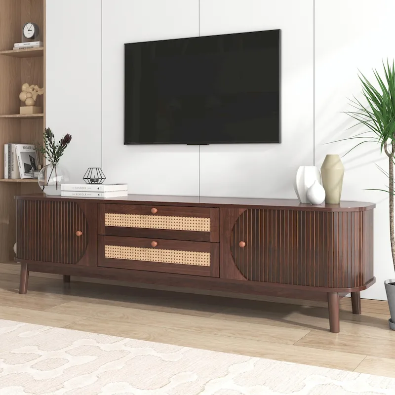 Modern Farmhouse Media Console with Solid Wood Legs