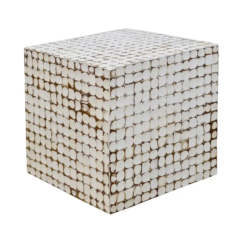 Juliette Distressed Natural Coconut Cube Accent Table by East at Main