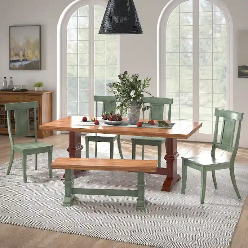 Ronda 78.7 Rectangular Solid Wood Top Dining Set with Panel Back Chairs