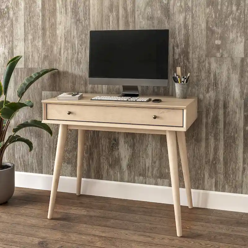 Mid-Century Solid Wood Desk with Drawer