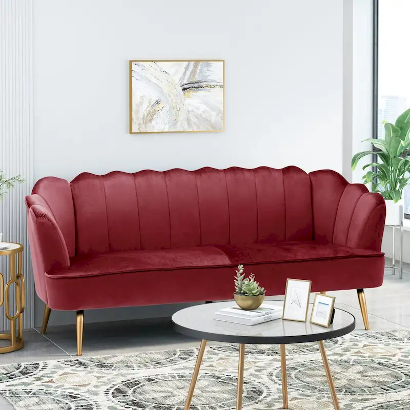 Reitz Glam Velvet Shell 3 Seater Sofa by Christopher Knight Home - 76.25 L x 29.25 W x 33.50 H
