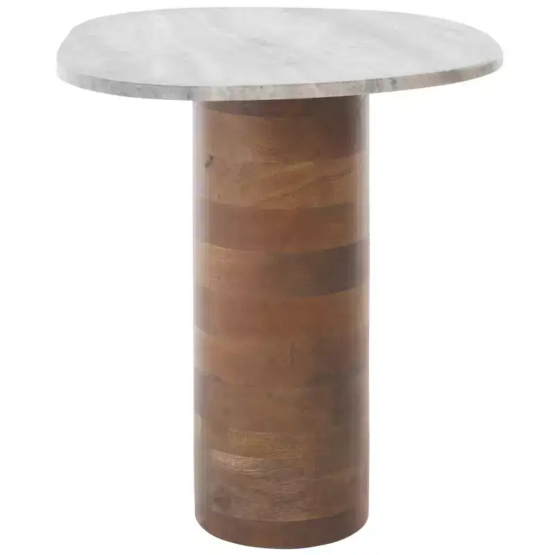 Mono Small Marble Side Table - ACC2908A - Off White Marble/Walnut - Safavieh