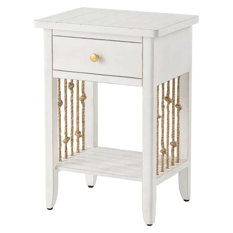 COSIEST Distressed White End Table with Drawer - 14D x 18W x 26.4H