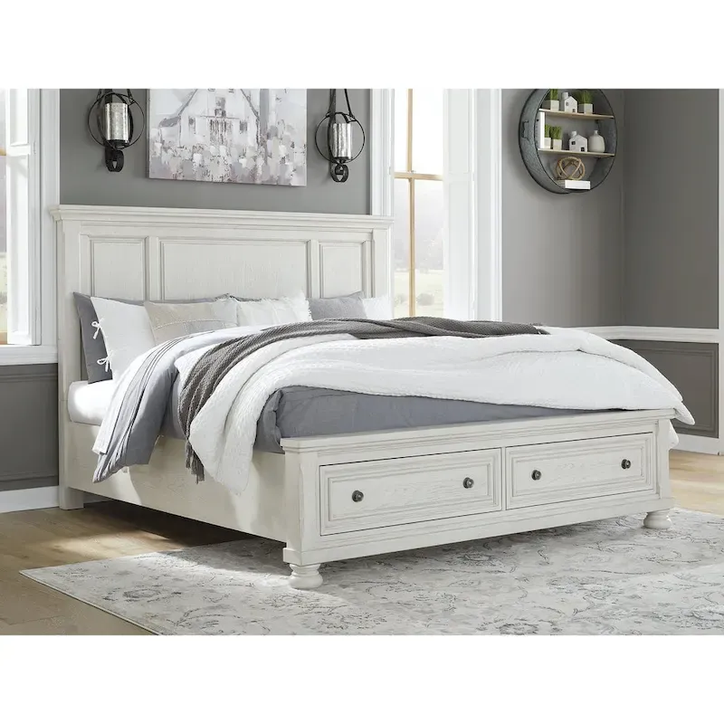 Signature Design by  Robbinsdale Antique White Storage Bed