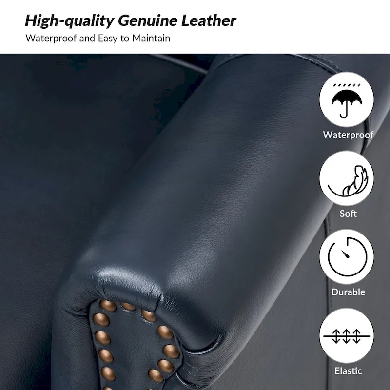 Gerhard Genuine Leather Armchair with Nailhead Trims and Removable Cushion Set of 2 by HULALA HOME