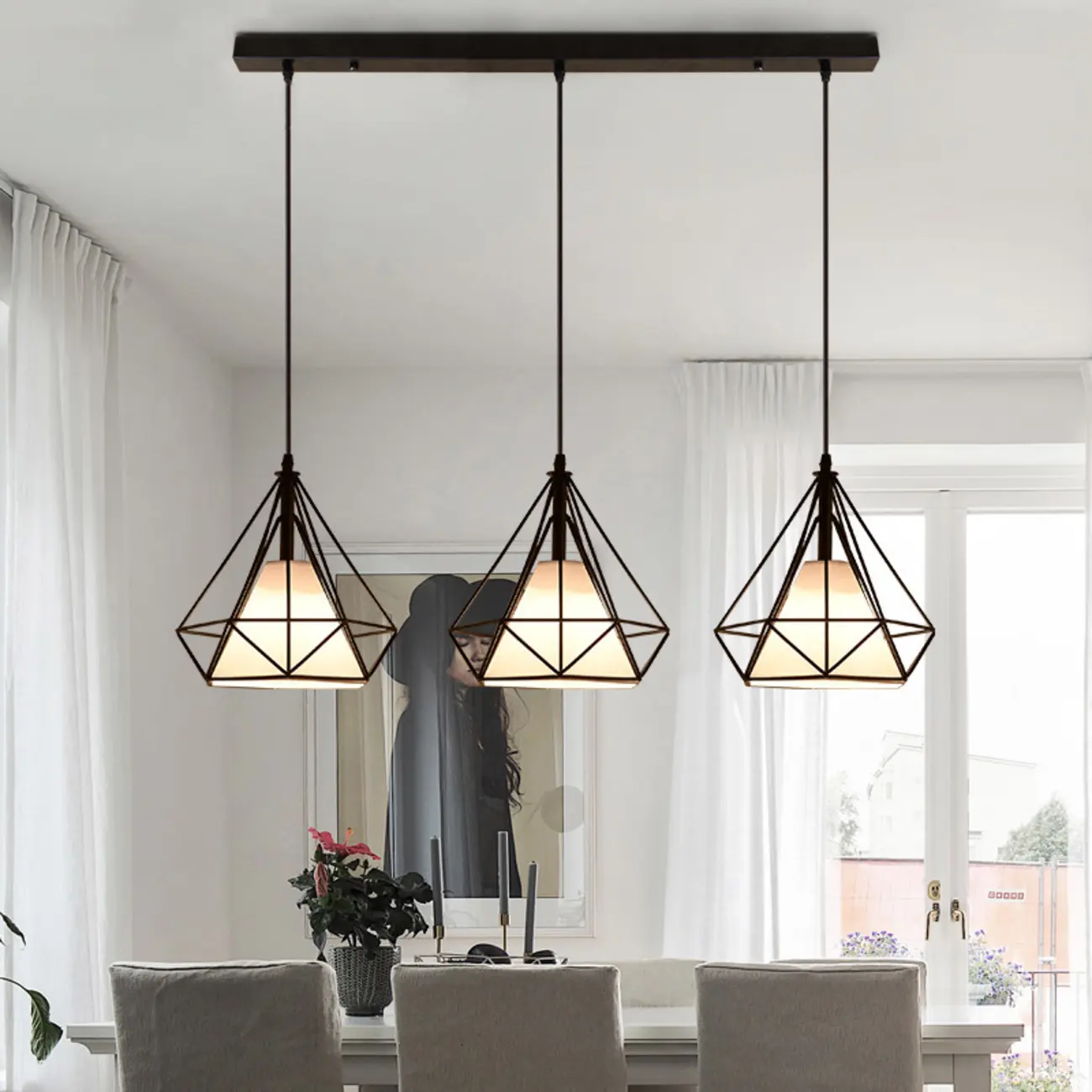 3-Light Geometric Metal Black Islands Pendant Light