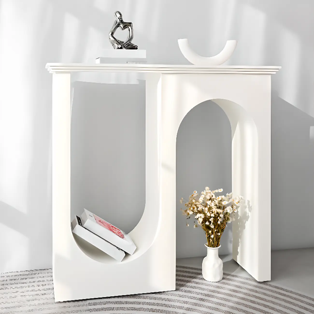 Modern Narrow Wooden Console Table with Arched Base