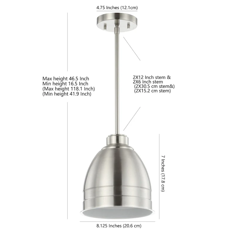 SAFAVIEH Lighting Synnove Adjustable 1-Light Led Nickle Pendant - 8.12 x8.12 x16.5-46.5  - Nickel - 8Wx8Dx47H